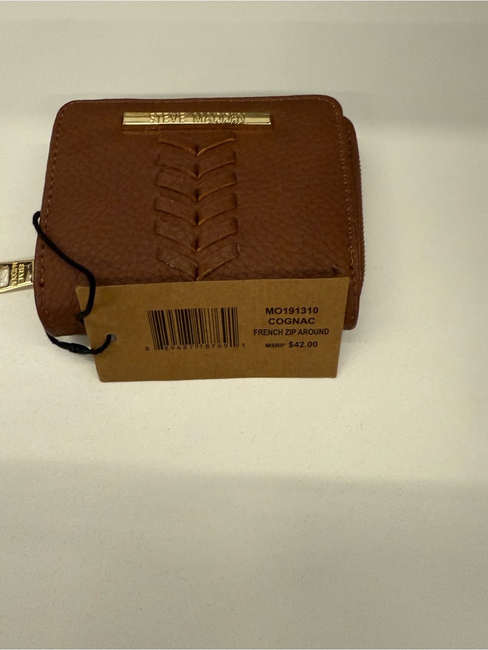 Steve Madden Cognac Braided Detail Zip Wallet